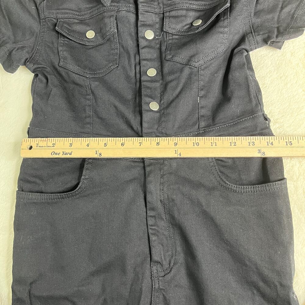 Nastygal Short Sleeve Black Denim Jumpsuit / Boilersuit Size 8 - Picture 3 of 7